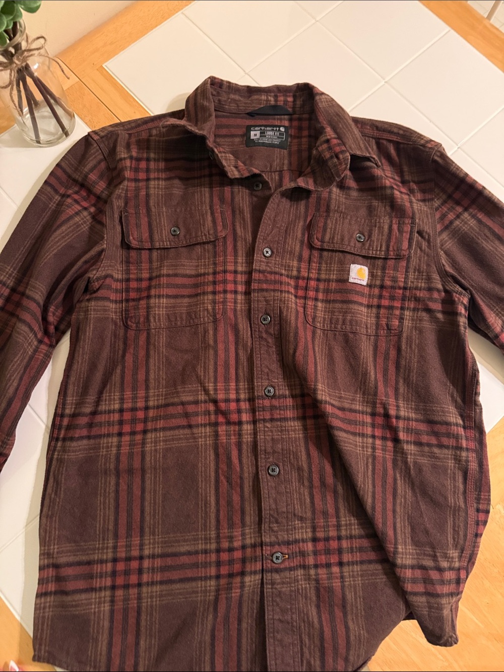 Carhartt Men’s Button Down Collared Long Sleeve Plaid Flannel Shirt